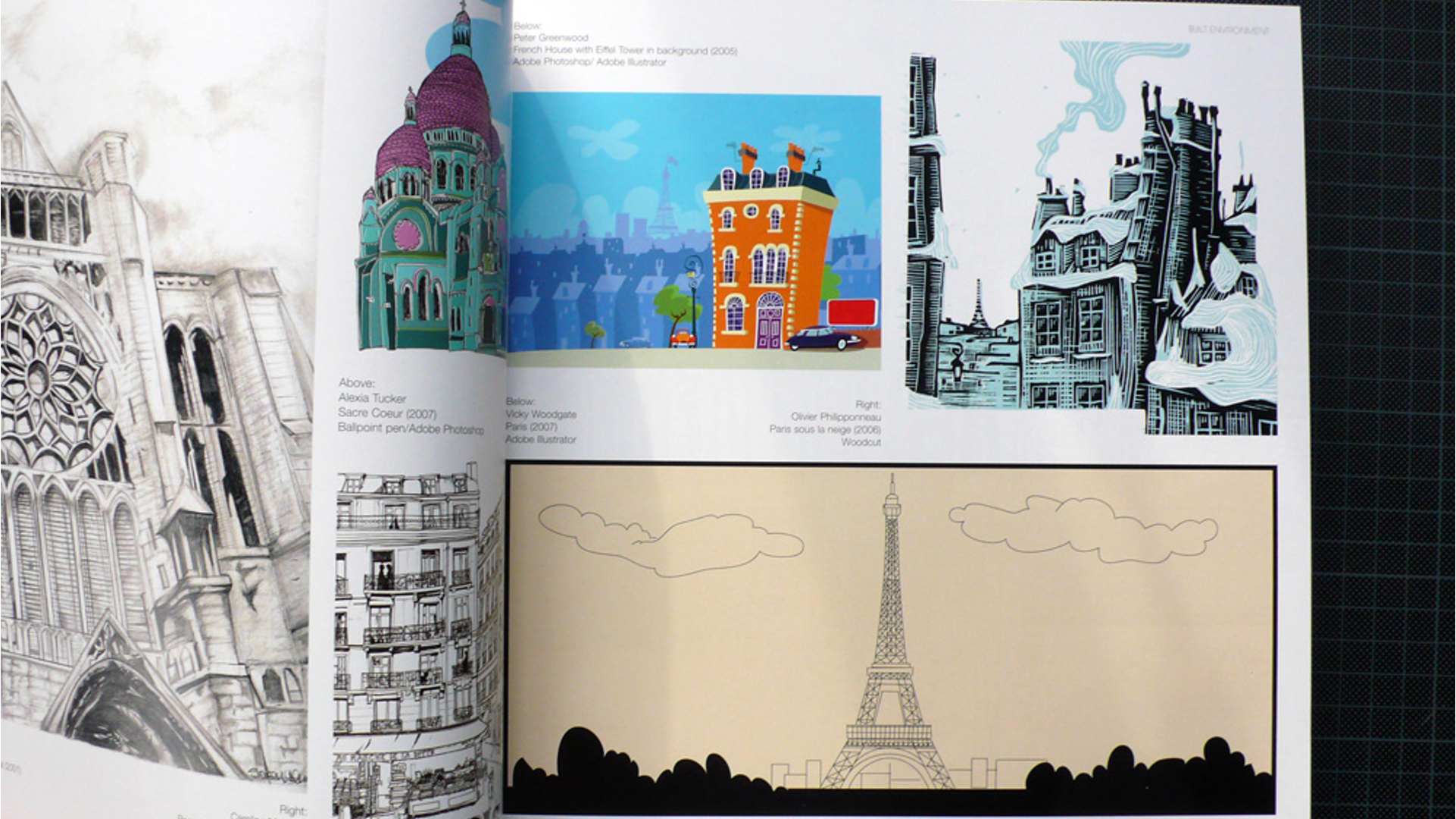 Spread from The Big Book of Contemporary Illustration showing built environment illustrations