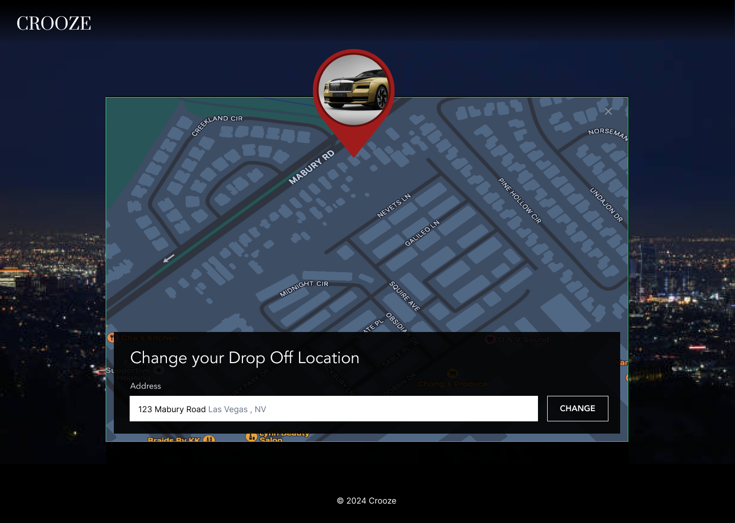 Map modal for changing the drop off location