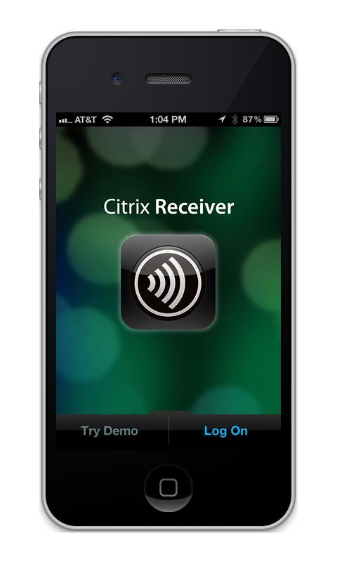 Citrix Receiver for iPhone: Launch. Try Demo or Log On.