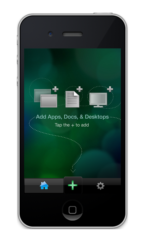 Citrix Receiver for iPhone: Empty home. Add apps, docs and desktops with the plus.