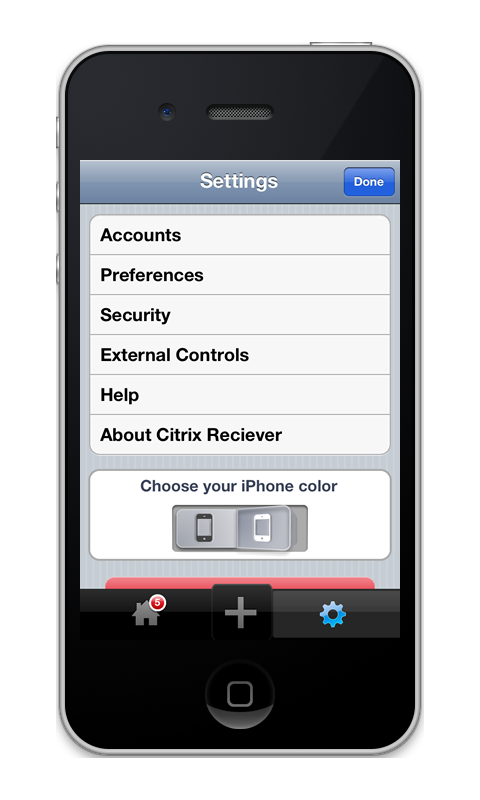 Citrix Receiver for iPhone: Settings.