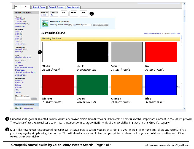 Search results grouped by color