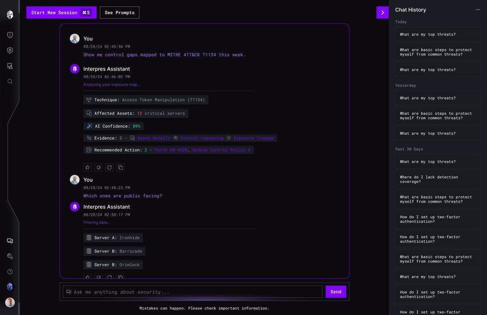 Interpres Assistant chat interface with a structured response card