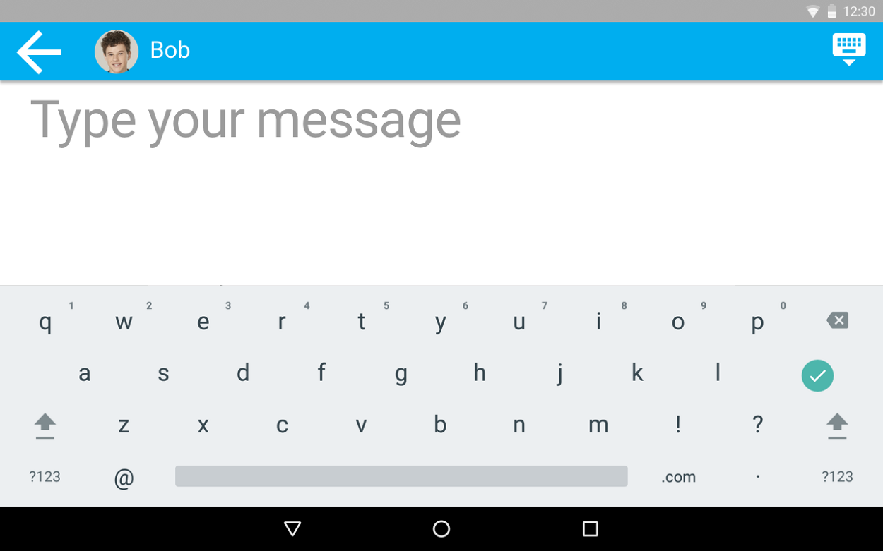 A large type your message screen with a full keyboard