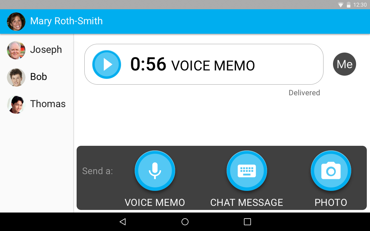 The conversation showing a delivered 56 second voice memo